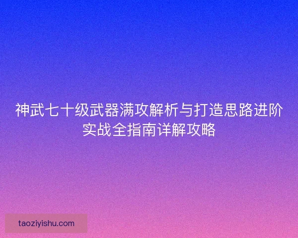 神武七十级武器满攻解析与打造思路进阶实战全指南详解攻略